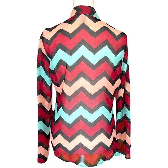 Charlotte Russe Chevron Multicolored Button Down Long Sleeve Top SMALL - Picture 3 of 10